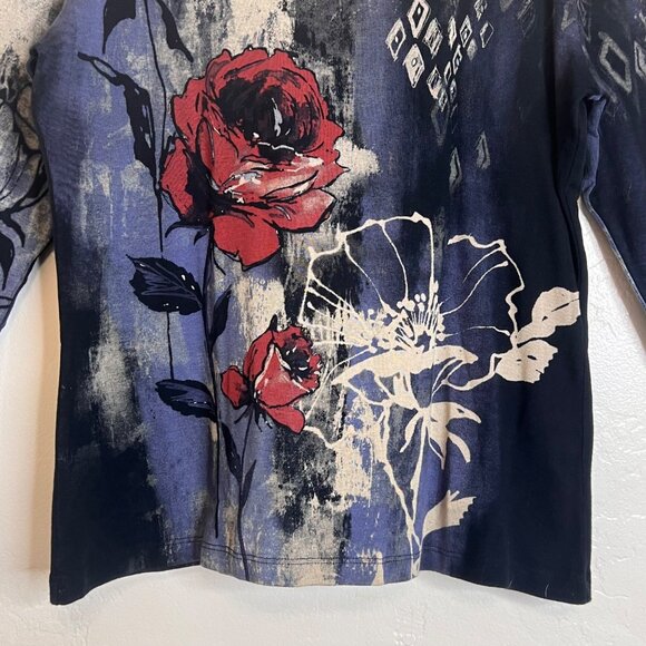 Katina Marie Womens L Supima Cotton 3/4 Sleeve Floral Print knit Sweater USA - Picture 4 of 16